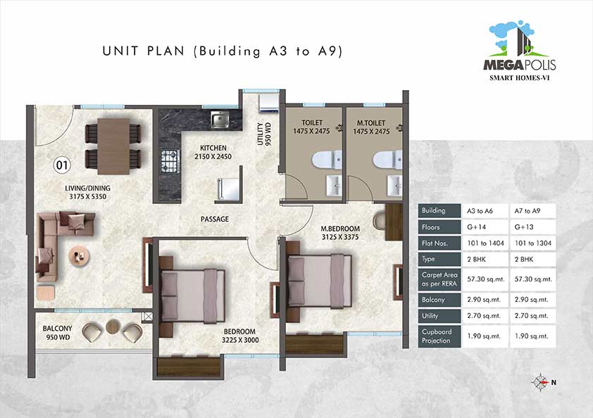 Mega Polis Serinity-2BHK-floor-plan