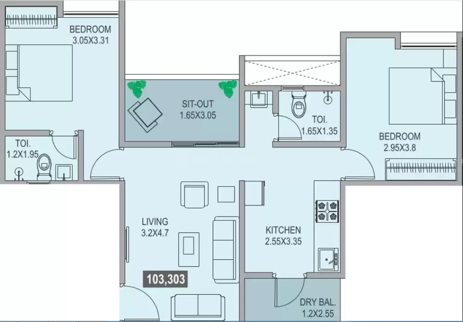 OneShriaush-floorplan1BHK