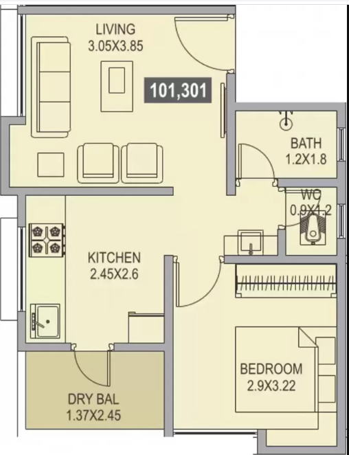 OneShriaush-floorplan2BHK