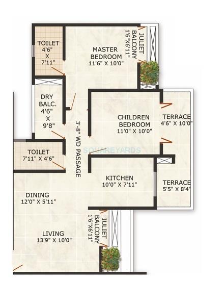 Puraniks-Abitante-Fiore-2-2BHKFloor-plan