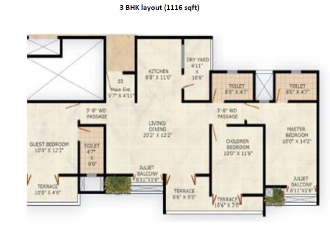 Puraniks-Abitante-Fiore-2BHKFloor-plan