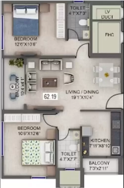 Supreme-Estia-Floorplan-2BHK